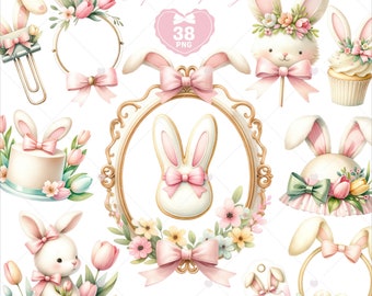 Bunny Ears Clipart, Easter Bunny PNG, Easter Frame PNG, Spring Clipart, Cup Cake PNG, Easter Card Designs, Watercolor tulip, Commercial Use
