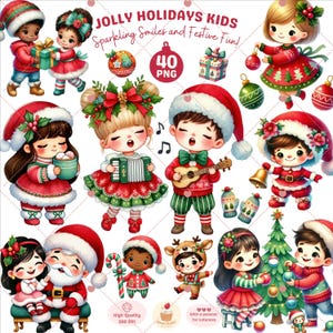 Jolly Holidays Kids Clipart, Christmas Clipart, Kids Christmas png, Festive Children png, Okres świąteczny, sublimacja dzieci, Użytek komercyjny