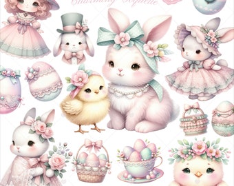 Easter Day Clipart, Charming Coquette Clipart, Easter Bunny PNG, Easter Day Watercolor, Spring Clipart, Pink Coquette PNG, commercial use