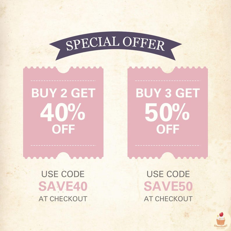 Puede incluir: Gr&aacute;fico promocional con una pancarta que dice "OFERTA ESPECIAL". Dos cupones rosas muestran ofertas de descuento: "COMPRA 2 OBT&Eacute;N 40% DE DESCUENTO" y "COMPRA 3 OBT&Eacute;N 50% DE DESCUENTO". Cada cup&oacute;n incluye un c&oacute;digo &uacute;nico: "SAVE40" y "SAVE50" para usar al finalizar la compra.