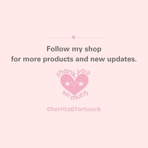 K&ouml;nnte beinhalten: Pinkes Herz mit einem l&auml;chelnden Gesicht und dem Text "thank you so much" darin. Unter dem Herzen steht der Text "Cherrita07artwork". Der Text "Follow my shop for more products and new updates." befindet sich &uuml;ber dem Herzen.