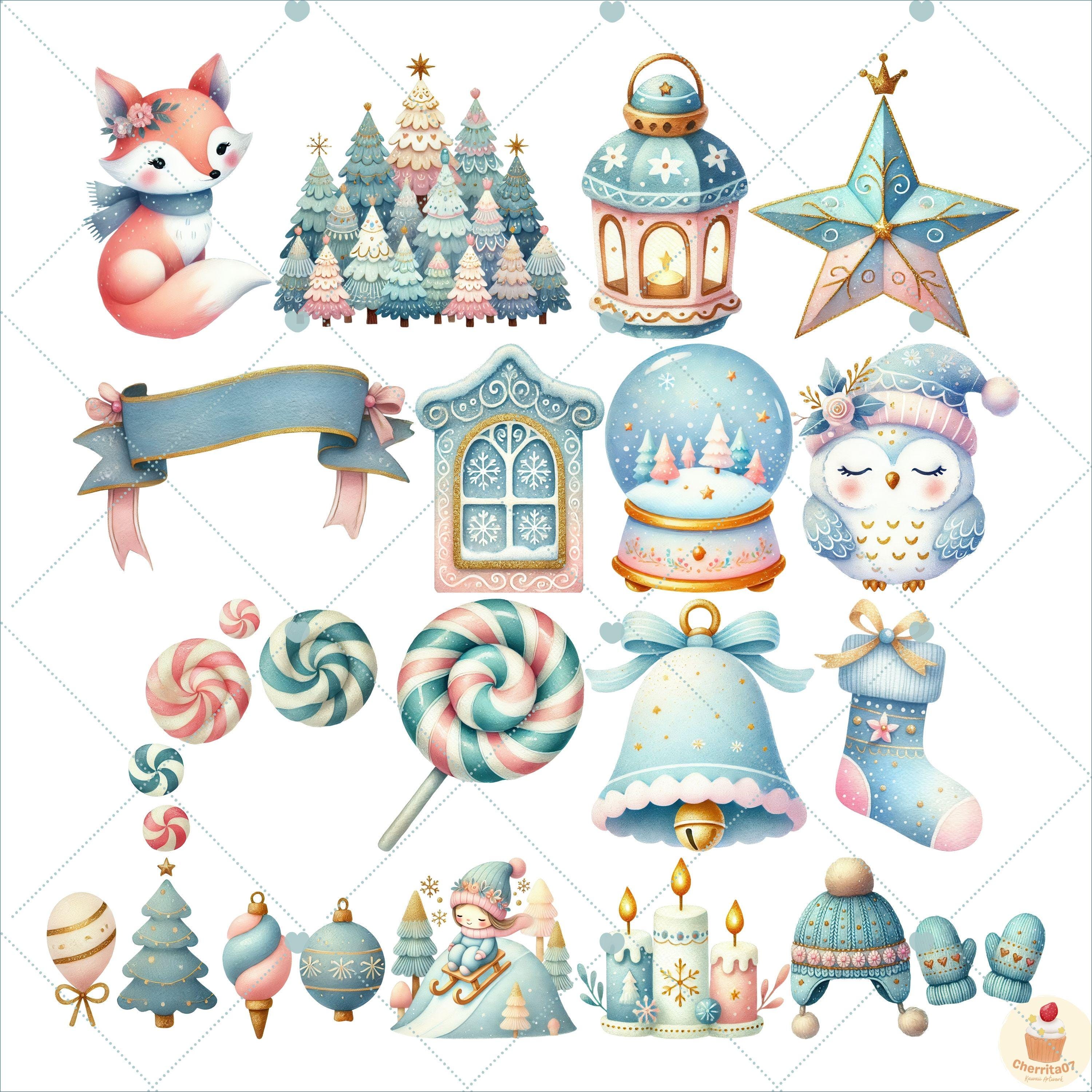 Dreamy Winter Wonder Clipart, Pastel Winter Clipart, Christmas Clipart