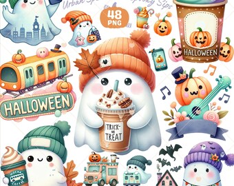 Cute Ghosts Clipart, Halloween png, Spooky vibes png, Retro Halloween png, Ghost Sublimation, Spooky Season, Autumn clipart, Commercial use