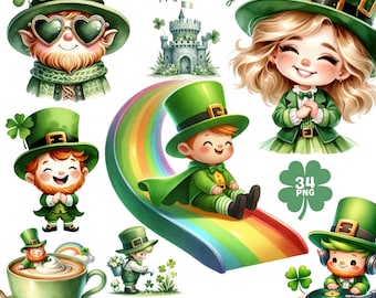 St Patrick's Day Clipart, Lucky Leprechaun clipart, Irish Green PNG, St Patty's PNG, Watercolor Clipart, Irish day PNG, Commercial Use