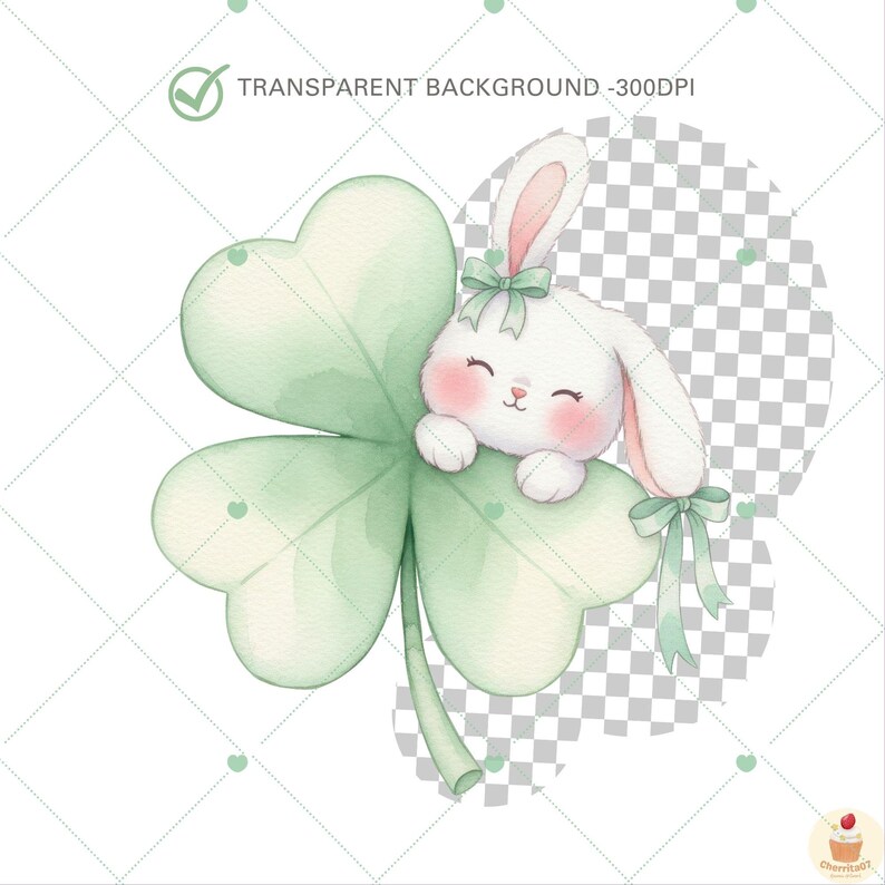 Shamrock Rabbit St Patrick's Day Bunny Clipart, Watercolor Lucky Rabbit PNG, Coquette ...