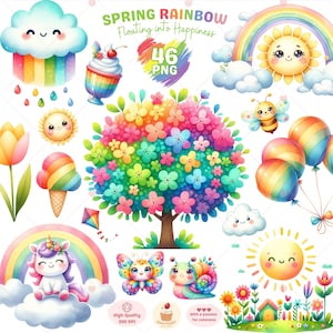 Frühling Regenbogen Clipart, Kinderzimmer Regenbogen png, Frühling Clipart, bunt, saisonal, niedliches Tier, Sonnenschein Tag, Scrapbooking, kommerzielle Nutzung