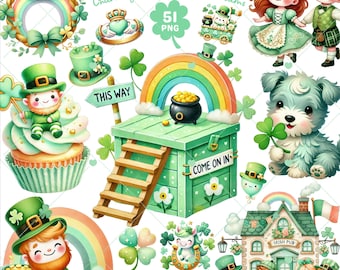 Cute St Patrick's Day Clipart, Leprechaun Clipart, Shamrock Clipart, Green St Patricks png, Shamrock clipart, Irish clipart, Commercial Use