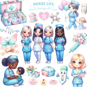 Imágenes prediseñadas de vida de enfermera, imágenes prediseñadas del día de la enfermera, imágenes prediseñadas médicas, imágenes prediseñadas de atención médica, imágenes prediseñadas de regalo para enfermera, imágenes prediseñadas de hospital, álbum de recortes, planificador digital, uso comercial