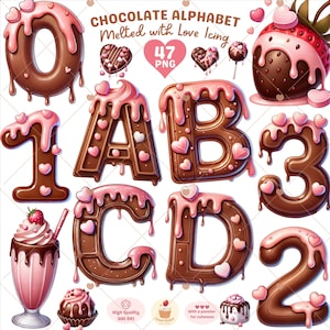 Alfabeto de chocolate, imágenes prediseñadas de San Valentín, letras lindas PNG, tipografía romántica, letras con temática de amor, postres PNG, uso comercial