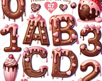 Chocolate Alphabet Clipart, Valentine’s Day Clipart, Cute Letters png, Romantic Typography, Love themed letters, Dessert png, Commercial use