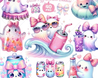 Summerween Ghost Clipart: Soda Can PNG Set (Commercial Use, PDF Download)