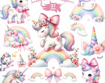 Rainbow Unicorn Clipart, Unicorn PNG, Magic Unicorn PNG, Watercolor Unicorn, Unicorn Birthday Girl Clipart, First Birthday, Commercial Use