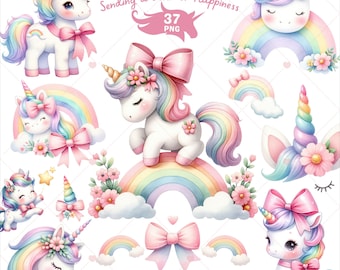 Rainbow Unicorn Clipart, Unicorn PNG, Magic Unicorn PNG, Watercolor Unicorn, Unicorn Birthday Girl Clipart, First Birthday, Commercial Use