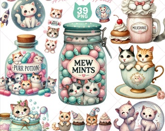 Cats of Bliss Clipart, geschnittene Katze png, Baby Tiere Clipart, süßes Haustier, Kätzchen png, Katzenliebhaber Geschenk, lustige Clipart, Cupcake png, kommerzielle Nutzung