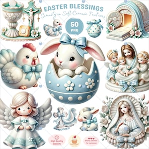 Imágenes prediseñadas de bendiciones de Pascua, imágenes prediseñadas religiosas de Pascua, conejito de Pascua png, imágenes prediseñadas cristianas, imágenes prediseñadas de Jesús, arte estilo cerámica, uso comercial