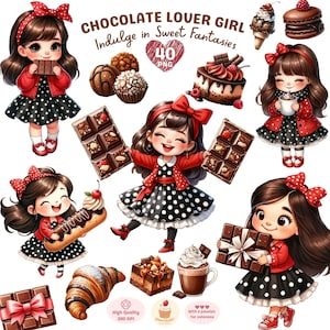 Clipart ragazza amante del cioccolato, png cioccolato, clipart ragazza carina, png dessert, giorno del cioccolato, png caramelle, cioccolato di San Valentino, uso commerciale