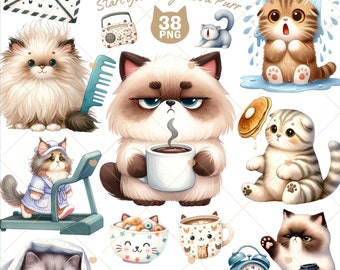 コーヒーを飲むかわいい子猫 12 PNG コミック 猫風変わりな動物漫画
