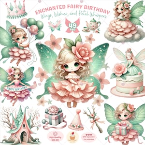 Clipart anniversaire fée enchantée, fée png, clipart fantastique, petite fille, fée du jardin, png de conte de fées, scrapbooking anniversaire, usage Commercial