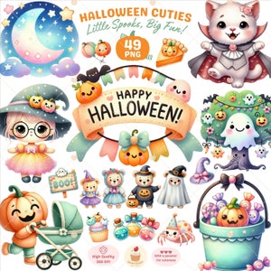 Halloween Clipart, Cute Ghost png, Cute Halloween Animals Clipart, Witch png, Autumn clipart, Pumpkin Clipart, Spooky png, Commercial Use