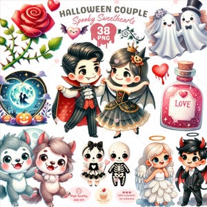 Imágenes prediseñadas de pareja de Halloween, imágenes prediseñadas de amor, linda pareja png, novios espeluznantes png, San Valentín gótico, pareja a juego, fantasma png Uso comercial
