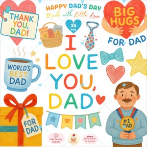Happy Dad's Day clipart, vaderdag clipart set voor kinderen, papa png, vader verjaardag, DIY vaderdag, beste vader illustraties, commercieel gebruik