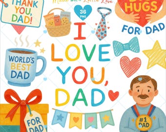 Father's Day Clipart Set: Kids DIY Dad PNG (36 Files)