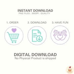 K&ouml;nnte beinhalten: Illustration von drei Schritten zum Herunterladen eines digitalen Produkts: 1. Bestellen, 2. Herunterladen, 3. Spa&szlig; haben. Der erste Schritt zeigt einen Einkaufswagen mit einem Herzen, der zweite Schritt zeigt ein Dokument mit einem Download-Pfeil und der dritte Schritt zeigt zwei H&auml;nde, die eine Herzform bilden.