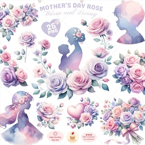 Muttertag Rose Clipart, Rose png, Blumenrand, Staubrose, Pastellblumen, weiche Lavendelfarbe, rosa Blume, Kartenherstellung, kommerzielle Nutzung