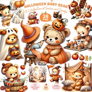 Halloween Baby Bär Clipart, gruselige Saison png, Teddy Bär Clipart, Herbst Baby Bär, süße Tiere, Geist Clipart, Herbst png, kommerzielle Nutzung
