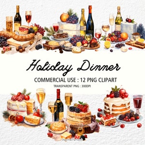 Party Essen Clipart, Urlaub Abendessen Transparent 12 PNG 300 dpi, Neujahr, Champagner, Bankett Essen, Clipart, Digital Download, Kommerzielle Nutzung