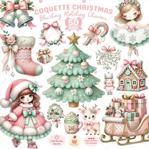Kokette Weihnachten Clipart, Weihnachten Girly png, Santa Mädchen Clipart, Weiche Mädchen Clipart, Urlaub Clipart, gemütliche Winter Clipart, kommerzielle Nutzung
