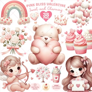 Valentine&#39;s Day Clipart, Pink Valentine png, Girly Clipart, Bear holding a heart, Love and Hearts Clipart, Cute Kids png, Commercial use