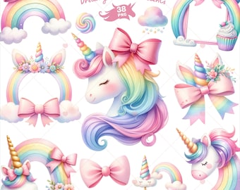 Magical Unicorn Clipart, Unicorn Ears png, Rainbow Frame clipart, Fantasy clipart, Unicorn Birthday Clipart, Card making, Commercial Use