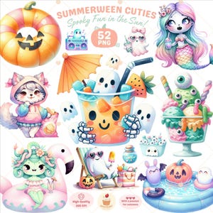 Summerween png, Halloween Clipart, Spooky Season png, Cute Ghost Clipart, Trick or Treat png, Spooky summer, Cute Creepy Art, Commercial Use