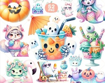 Summerween png, Halloween Clipart, Spooky Season png, Cute Ghost Clipart, Trick or Treat png, Spooky summer, Cute Creepy Art, Commercial Use