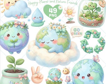 Pastel Earth Day Clipart, Eco Friendly Globe PNG, Go Green Recycling Nature, Classroom Sublimation