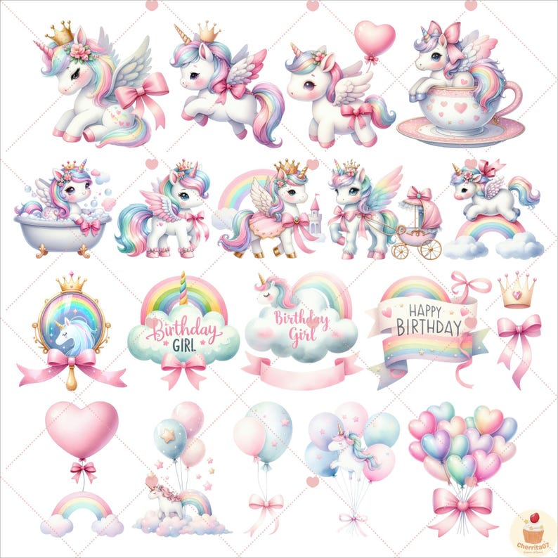 Princess Unicorn Birthday Clipart, Unicorn Png, Girl Birthday Clipart ...