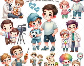 Father's Day Clipart: Dad and Son Careers (29 PNG) Commercial Use