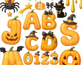 Pumpkin Alphabet Clipart: Halloween Letters, Spooky Season (PNG Download)