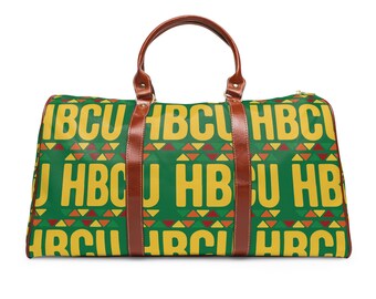 Green HBCU pattern Waterproof Travel Bag