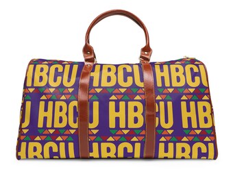 Purple HBCU pattern Waterproof Travel Bag