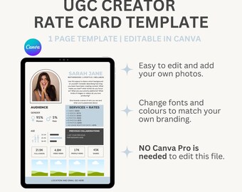 Bearbeitbare UGC Preiskartenvorlage, moderne Preisliste, Media Kit, Portfolio Preiskarte, Instagram Influencer Preiskarte, Canva Vorlage