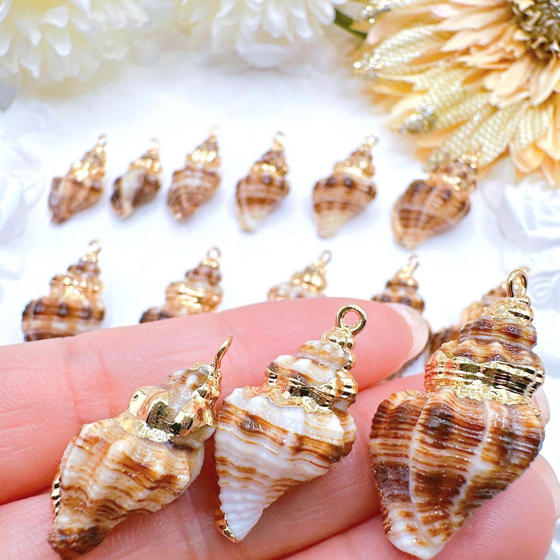 Plated Shells 2/4/10 Pcs Gold Plated Natural Seashell Pendants: Spiral Conch Shells ...