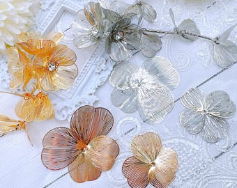 2/4/10pcs Brass Cascade Flower Charms Gold/Platinum Bendable Metal Filigree Stamping Flower Motifs, Iron Etched Wedding Bridal Jewelry