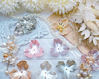 10/20pcs Large 3 Petal Flower Acrylic Bead Caps, ABS Pearl Cabochons Center Hole, Large Flower 36mm DIY Handmade Jewelry Earrings Headpieces