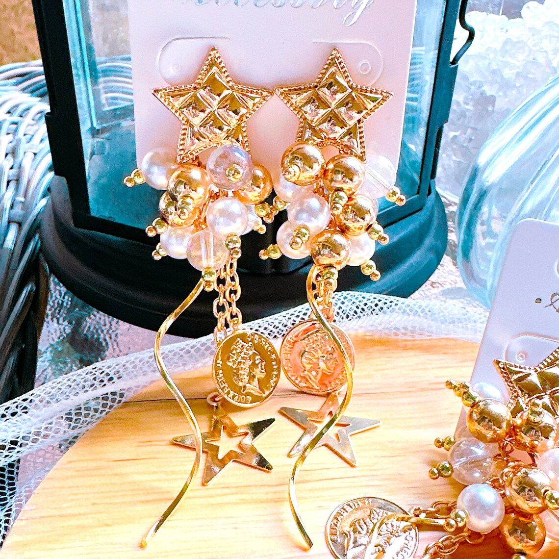 Casino Lucky Dice Drop Dangle Earrings – Satin Gold Finish With Rhinestones – Hook Closure – Unbranded