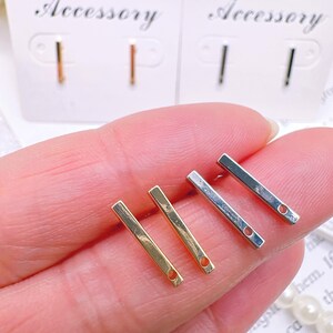 4/10/20pcs Brass Stud Rectangle Earring Findings, Bar Stick Ear Post, Real 18K Gold/Platinum Plated Bar Stick Earring Studs 12.5x1.5mm