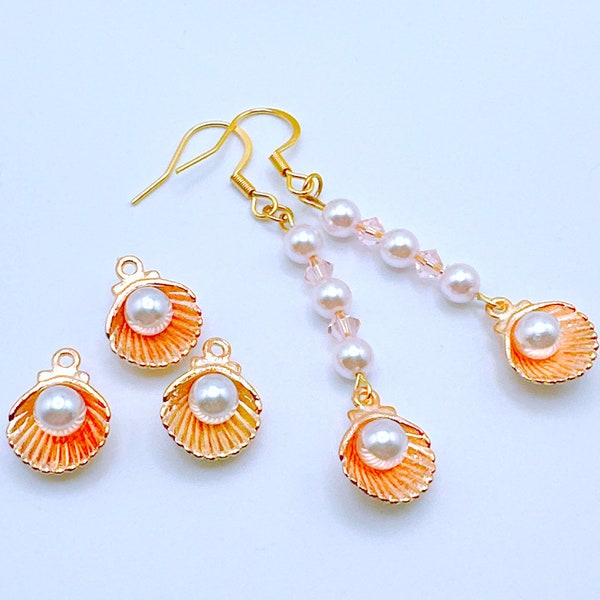 Gold Seashell, Scallop with Pearl Charms 15x11.5x7mm Earrings Bracelets Necklace Pendants DIY Jewelry Making