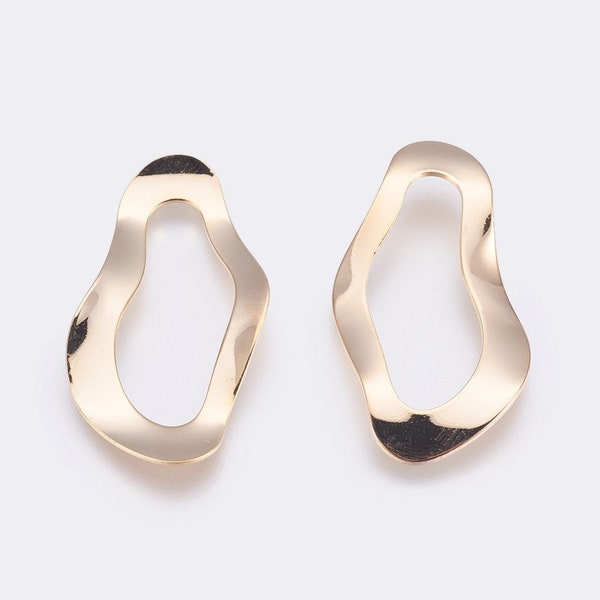 2 pcs Brass Hammered Linking Rings, Wavy Oval Geometry Charm, Irregular Wave 18K Gold Plated 40.5x21x1mm, Jewelry Making, Earring Findings,