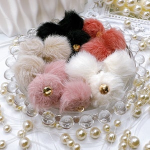 4pcs Faux Fur Plush Pom Pom Charms with Gold Cap Ring 16x17mm Furry Earrings, Keychains, Jewlry Making